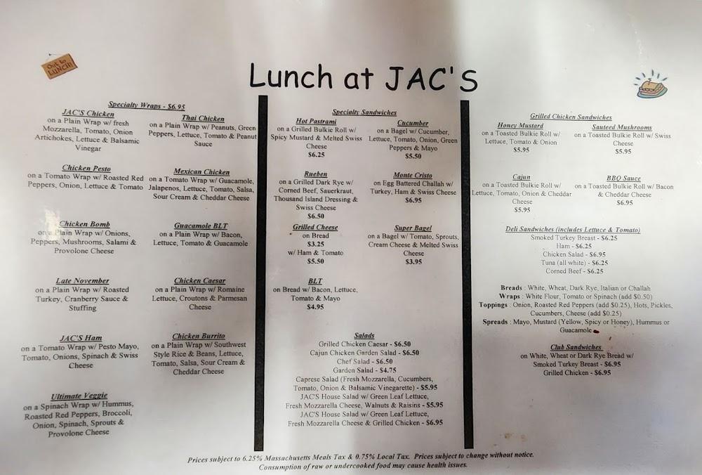 Jac's Cafe Menu image 1